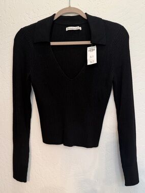 NWT Abercrombie & Fitch Black Ribbed Collared Sweater Top M